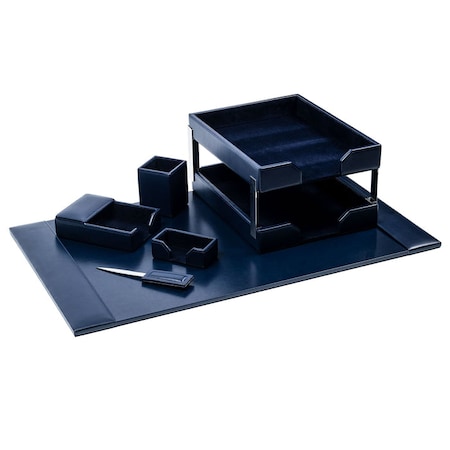 Dacasso Navy Blue 8-Piece Leather Desk Set, Bonded Leather DF-5003